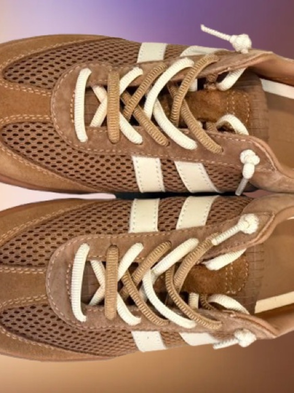 Steve Madden Tan Suede & White-Striped Women’s Sneakers